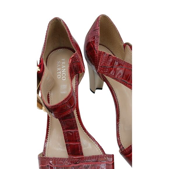 Franco Sarto Detract 2 Women's Leather Sandals Beige/Maroon Block Heels 9 M - Picture 2 of 14